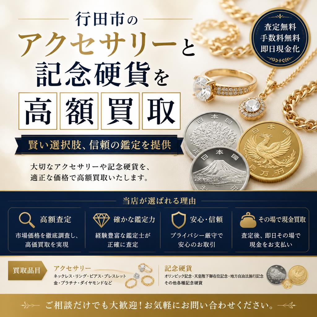 行田市のアクセサリーと記念硬貨を高額買取 - 賢い選択肢、信頼の鑑定を提供